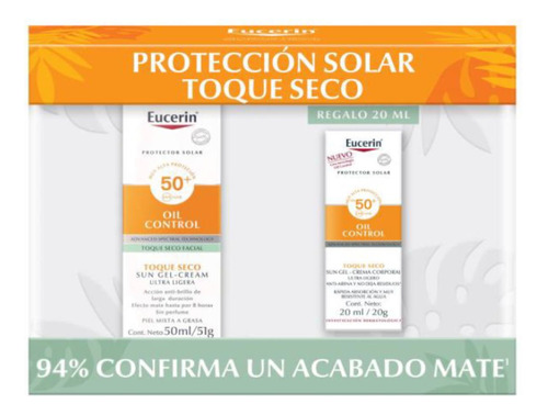 Eucerin Protector Solar Crema-ge Oil Control 50+  Mas Regalo