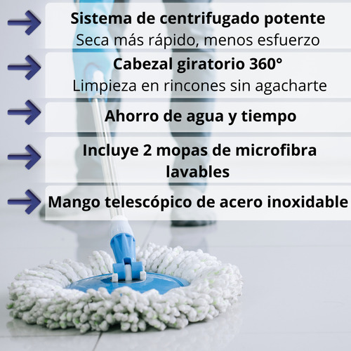 Mopa Trapeador Balde Centrifugo Con Pedal Escurridor De Piso Celeste