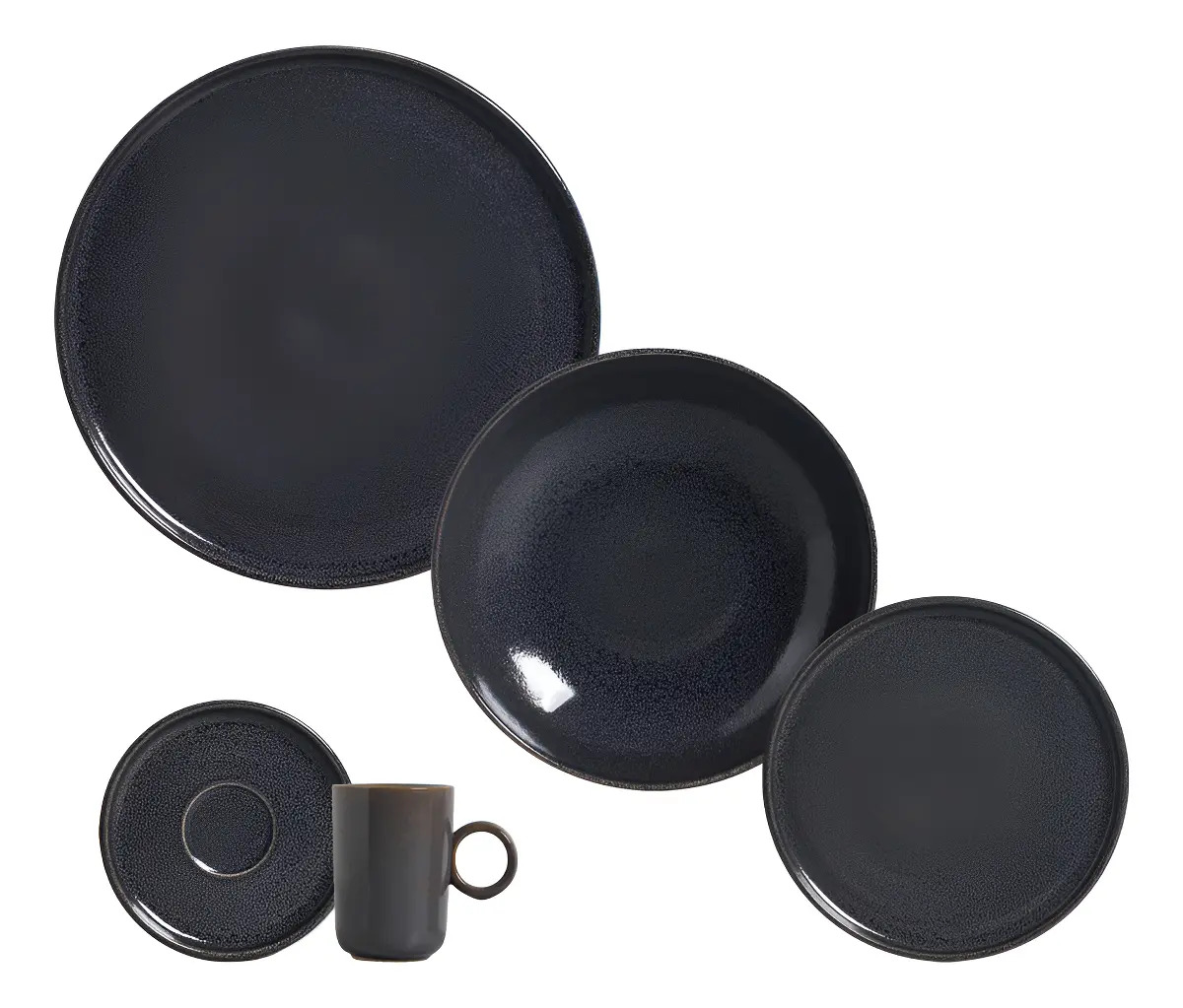 Aparelho De Jantar 20 Peças Basic Dove - Day By Day Cinza Azul Escuro ​Basic Stoneware Dove