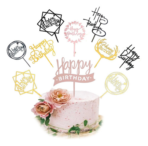 10 Letrero Pastel Cake Topper Fiesta Feliz Cumpleaños Evento