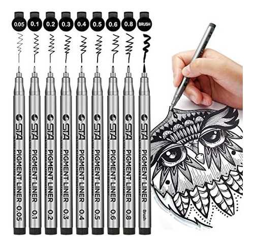 Brusarth Precision Black Micro-pen Fineliner Ink Pens, Tinta