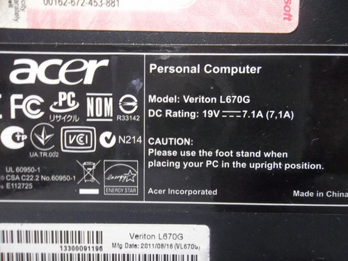 Acer Veriton L670g (mini Pc) Intel Core 2 Duo E7500 2.93ghz