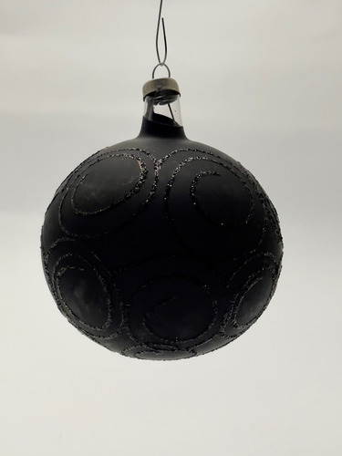 12 Esferas Medianas De Navidad Artesanales De Vidrio Soplado Decorada Negra Mate