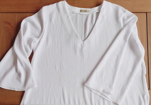 Blusa Xxl En Crepe Blanca Manga Campana. Hermosa! 