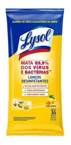 Lenços Desinfetantes Lysol - Poder Cítrico 36 Unidades