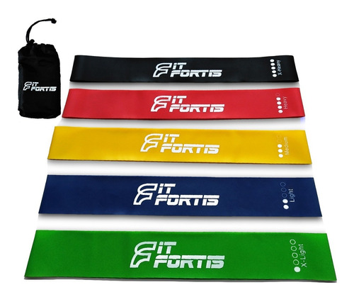 Pack 5 Bandas Ligas Elásticas  Ejercicios Yoga Pilates+bolso