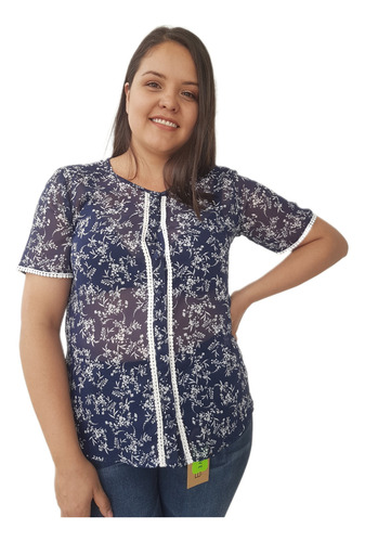Blusa Extra 36 38 40 42 Estampada Con Botones De Fiesta