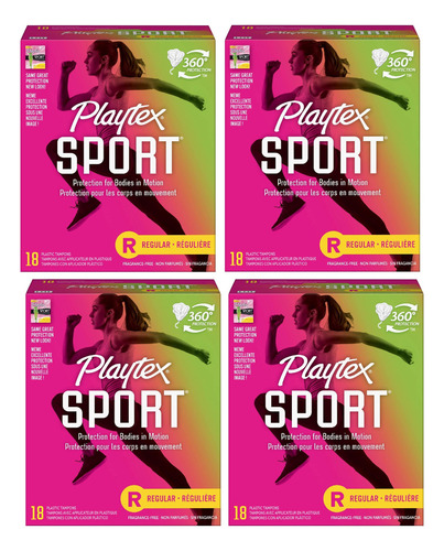 Tampones Playtex Deporte Regular 72pz Sin Aroma 4 Cajas