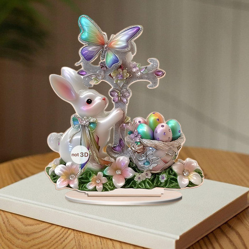 B Placa De Mesa De Coelhinho De Jardim De Páscoa Em Acrílico