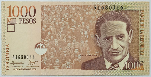 Billete 1000 Pesos 18/ago/2009 Colombia Unc
