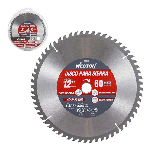 Disco Sierra Circular P/madera 12'' X 1-3/16'' 60dt C/bujes