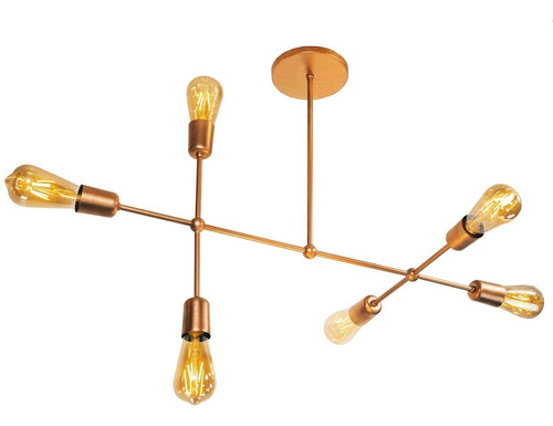 Lustre Pendente Sputnik Moderno Cobre Metal Assimétrico Com Haste Regulável Telescópica