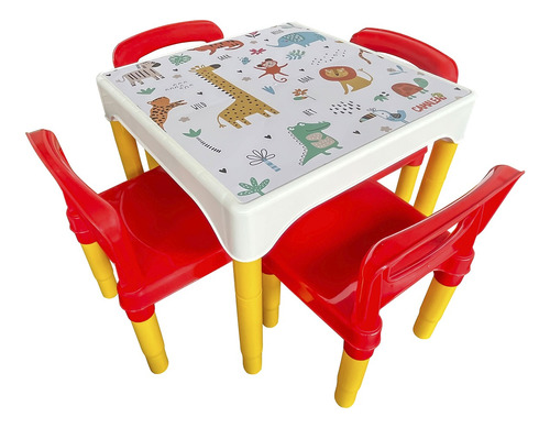 Conjunto Mesa Infantil Camaleão 4 Cadeiras Escolar Plástica