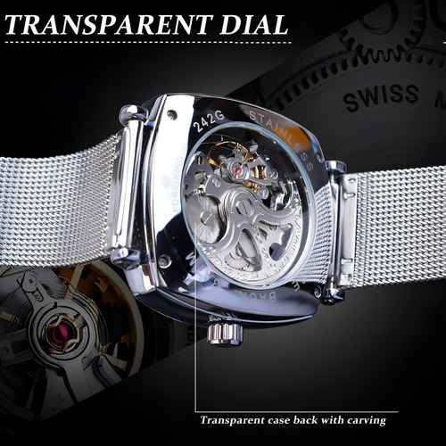 Reloj De Pulsera Forsining W1076 Mechanical Skeleton Color Del Fondo Black Rose Golden
