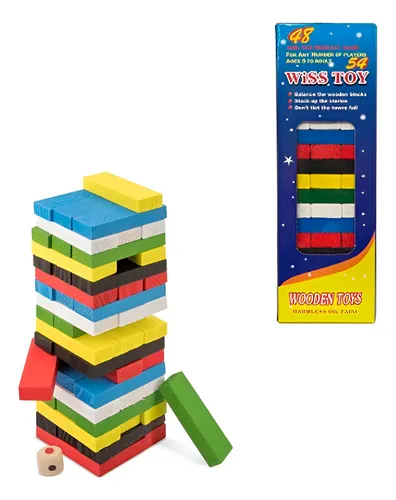 Jenga Torre Madera Bloques 54 Pc Colores Grande Juego Mesa