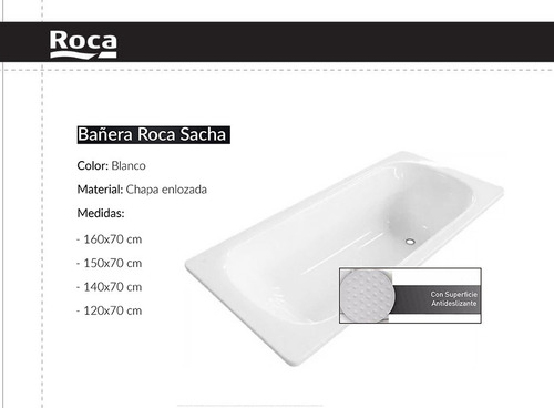 Imagen 4 de 4 de Bañera empotrada Roca Sacha de 1600mm x 700mm x 399mm color blanca