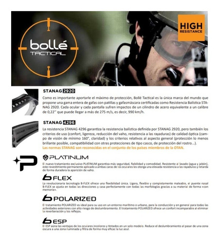 Lente Balístico Profesional Bollé X1000 Antiparra Balístico