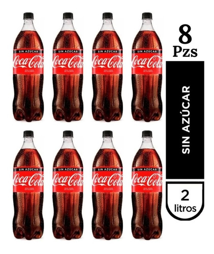 Paquete De 8 Refrescos Coca Cola Sin Azucar De 2 Litros Pet 