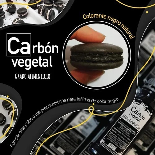 Imagen 2 de 6 de Carbon Vegetal Colorante Natural Negro Pastelar Reposteria