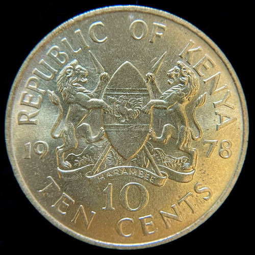 Kenia, 10 Cents, 1978. Jomo Kenyatta. Sin Circular