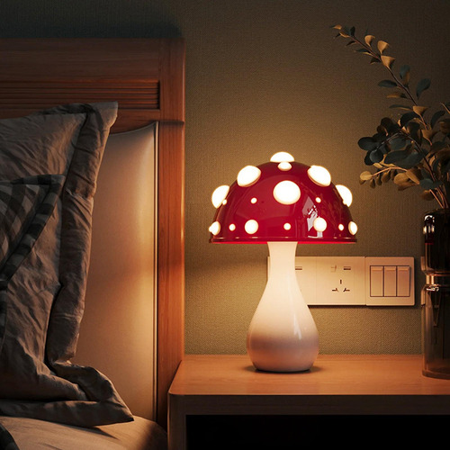Lámpara De Mesa Mesita De Noche Luz Forma De Seta Lámpara
