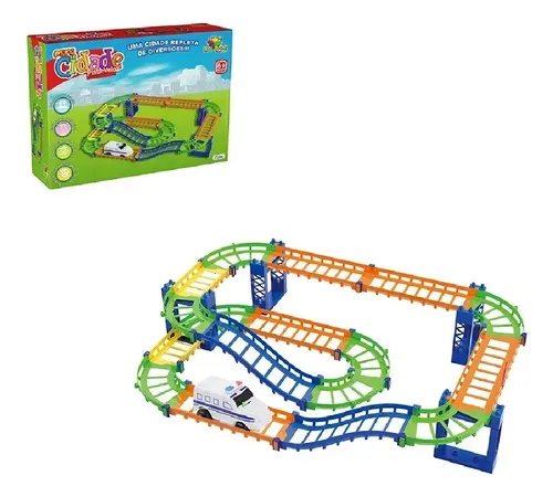 Petit Roulet「 City Lights 」 Brinquedo Pista Veloz Mini Cidade 69 Peças Elevação Colorida