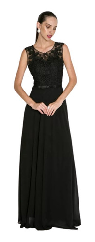 Vestido Noite  Festa Longo Bordado Rendas Preto