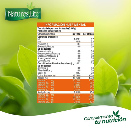 Nature´s Life Complejo B C/ Ácido Fólico Y Astrálago 40 Caps