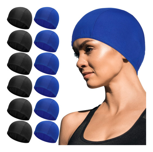 12 Piece Nylon Spandex Fabric Swimming Caps Solid Hats