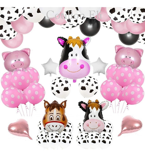 Set Globos Animales Granja Globos Vaca  Cerdito Caballo