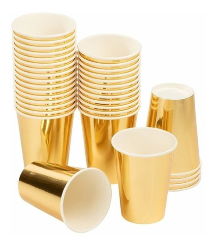 10 Vasos De Polipapel Metalizados Dorado Y 10 Sorbetes