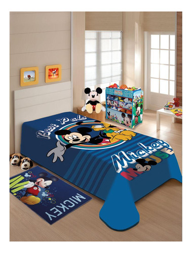 Cobertor Jolitex Ternille Licenciados Raschel cor azul com design mickey