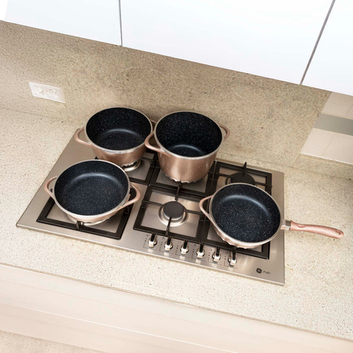 Batería De Cocina Cyclone Aluminio Fundido Bronce 7 Pz Rosa Claro