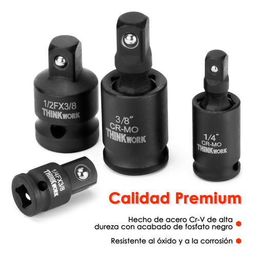 Juego Adaptadores Para Dados Y Llaves De Impacto 1/4 3/8 1/2 ThinkWork W6108