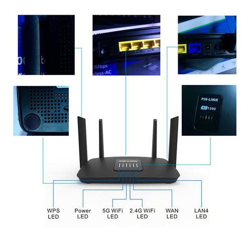 Router Pix-link Ac06 Doble Banda 4 Antenas 1200mbps Circuit