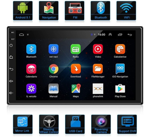 Estéreo Del Coche Wifi Gps Android 9.1 2din Pantalla Templad