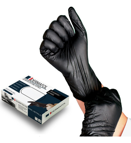 Dermafol Guantes De Vinil/nitrilo Libres De Latex Sin Polvo Color Negro Talla M