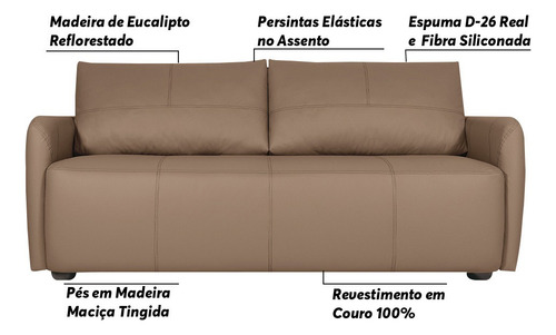 Sofá Decorativo Lily 240cm Couro Capuccino - Gran Belo