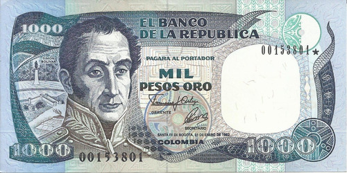 Colombia Reposición 1000 Pesos Oro 31 Enero 1992