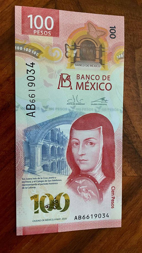 Billete De 100 Pesos Serie Ab Sor Juana Inés Nuevo