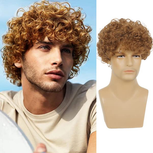 Baruisi Mens Short Wig Mixed Brown Cosplay Hair Wig M4wly