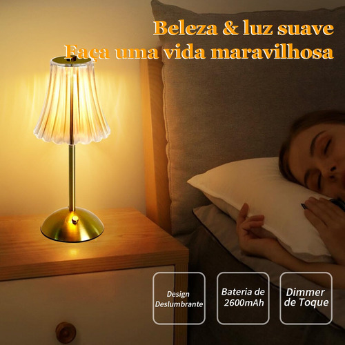 Luminária Mesa Abajur Led Dimerizável Recarregável Sem Fio