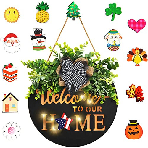 Interchangeable Welcome Sign Front Door Decor, Spring S...