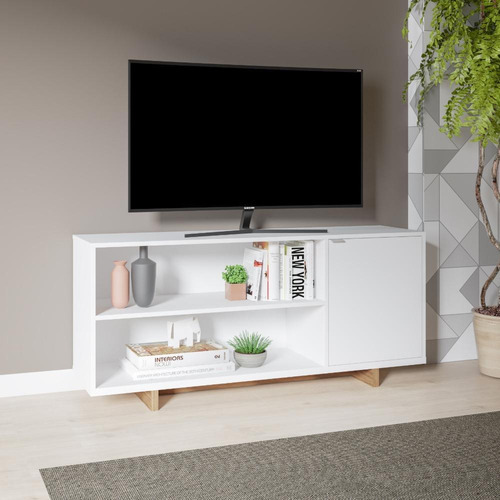 Home Rack TV de hasta 50 pulgadas para sala de estar, 1 puerta, color blanco