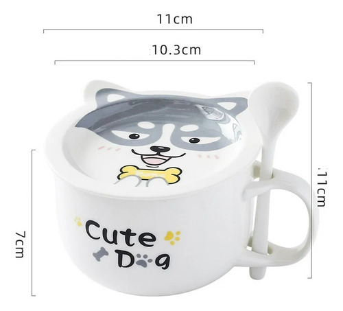 Taza Con Tapa Plato Y Cuchara Kawaii En Forma De Animalito