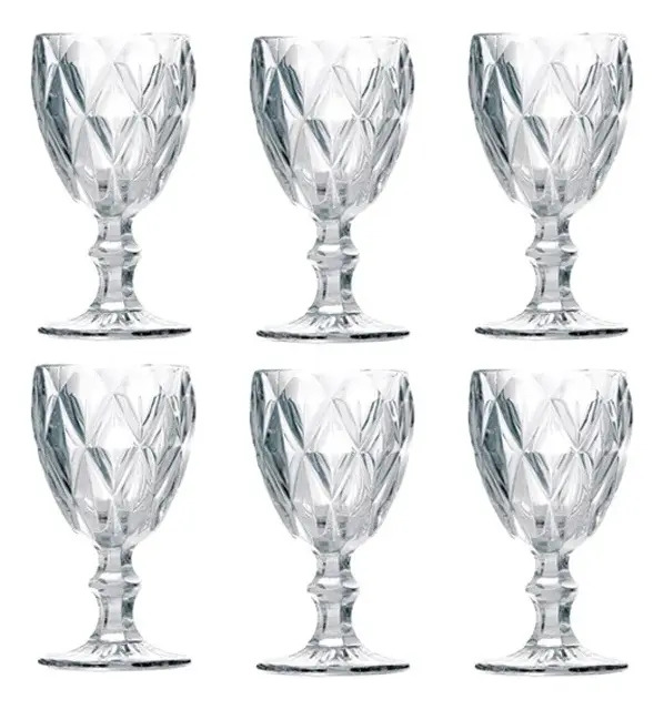 Jogo 6 Taças Diamond Vidro 340ml Luxo Água Suco Vinho