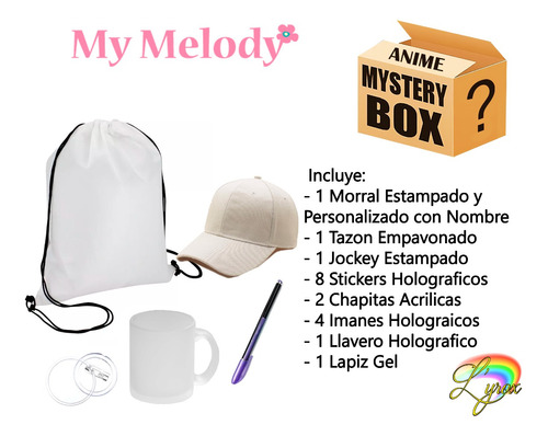 My Melody Mystery Box Tazon Lapiz Jockey Chapita Llavero