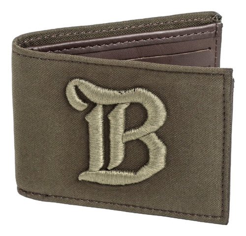 Billetera Cuero Natural Brooksfield Bordada Cc1055 Color Verde Musgo