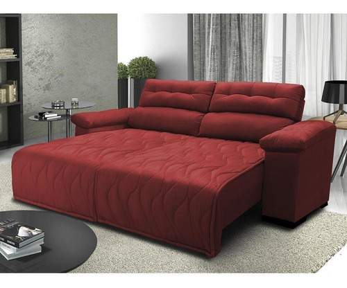 Sofá 2,82m Retrátil E Reclinável Cama Inbox Top Vermelho