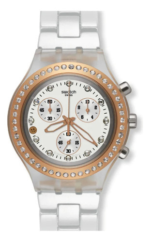 Reloj Swatch Svck4067ag Blooded Marvelous Pink Color De La Malla Blanco Color Del Bisel Amarillo Color Del Fondo Blanco